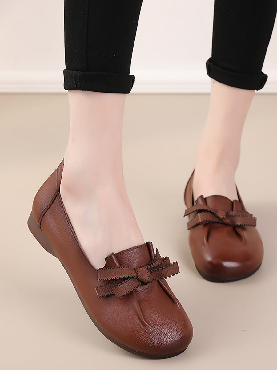 Dámské letní pevné Bowknot Spliced kožené boty