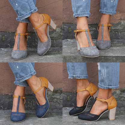 T-strap Round Toe Chunk boty Sandály