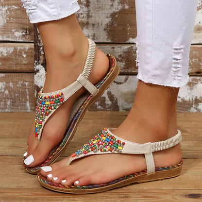 Dámské korálky etnický styl Boho T-strap Slip On