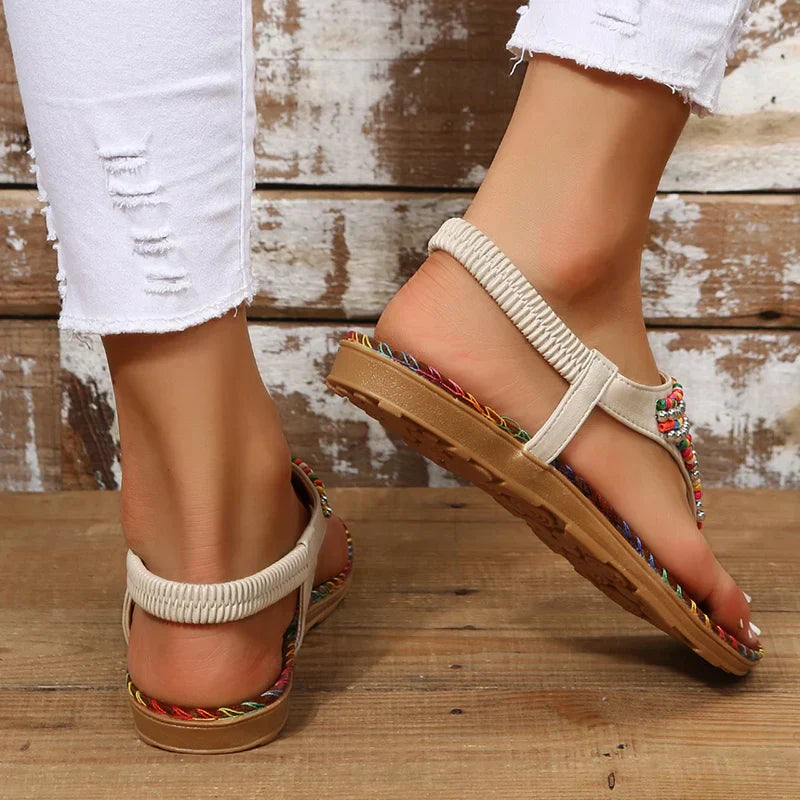 Dámské korálky etnický styl Boho T-strap Slip On