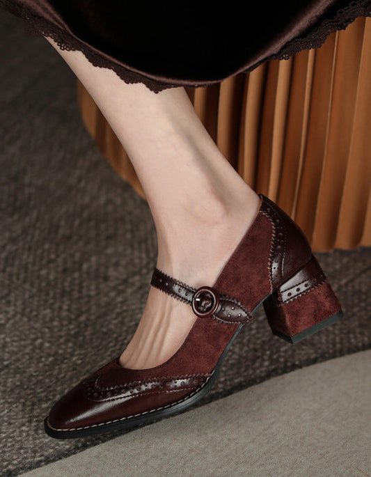 Dámský elegantní styl brogue na klasických hrubých podpatcích