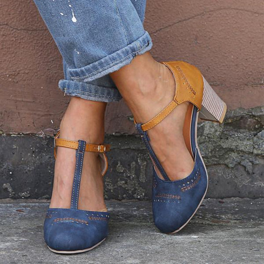 T-strap Round Toe Chunk boty Sandály