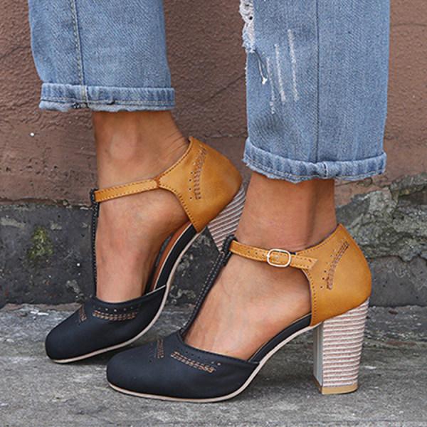 T-strap Round Toe Chunk boty Sandály