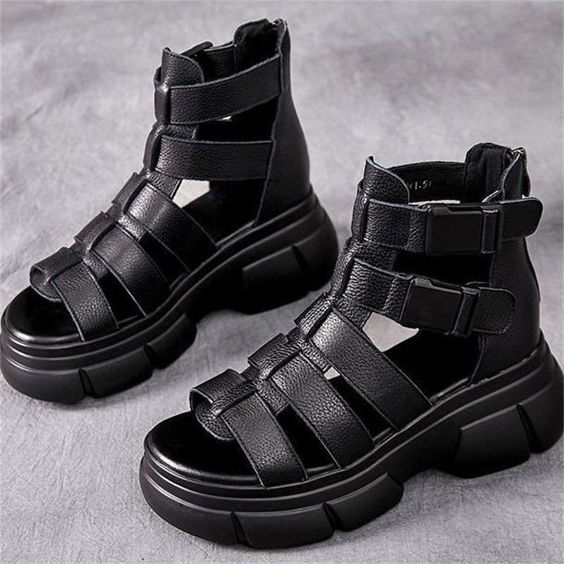 Ručně vyráběné kožené retro ležérní kotníkové boty sandály
