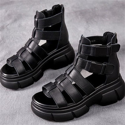Ručně vyráběné kožené retro ležérní kotníkové boty sandály