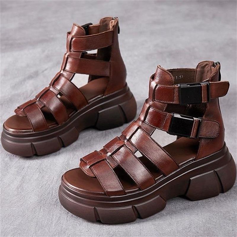 Ručně vyráběné kožené retro ležérní kotníkové boty sandály